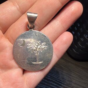 925 sterling Silver Palm Tree Moon Disc Pendant
